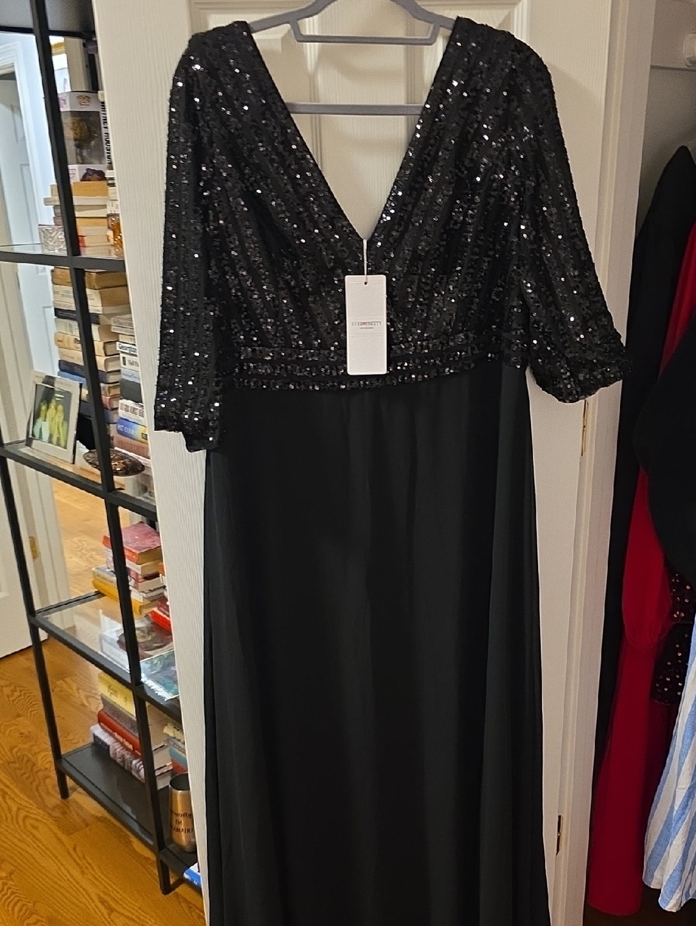 Ever Pretty Black Sequin V-Neck Long Sleeve Evening Gown